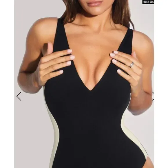 TA3 Plungey Contour One Piece Swimsuit Black Oat Corset Back Shaping M NWT - Picture 7 of 10
